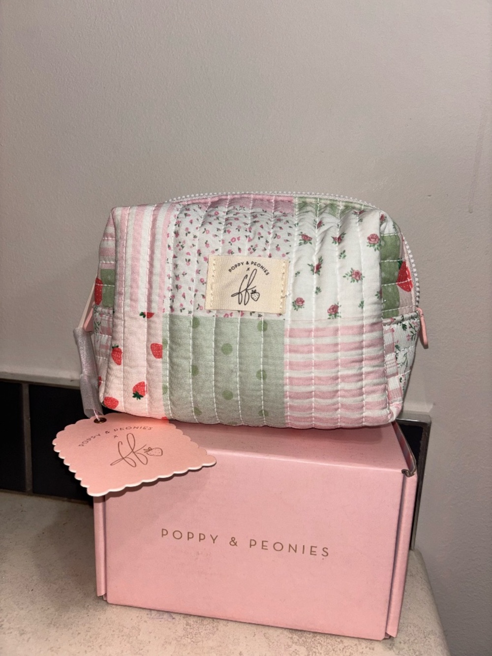 🍓 Poppy & Peonies Strawberry Patchwork Cosmetic Bag 🍓